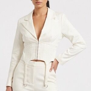 Naked Wardrobe The Statement Ivory Cropped Garter Blazer Small